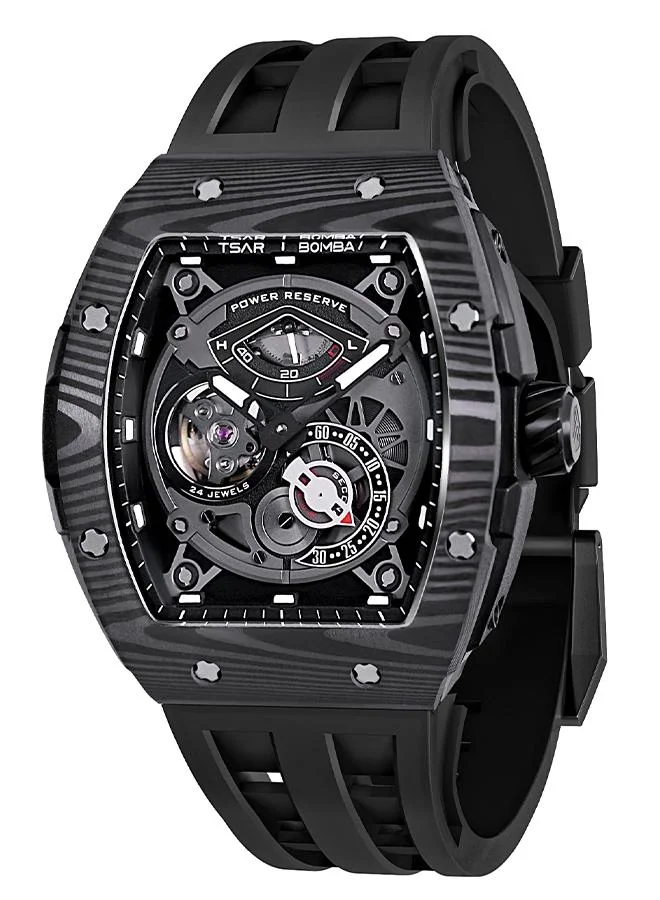 TSAR BOMBA Elemental Series 45.5mm Automatic Men's Watch with Black Premium Rubber Strap