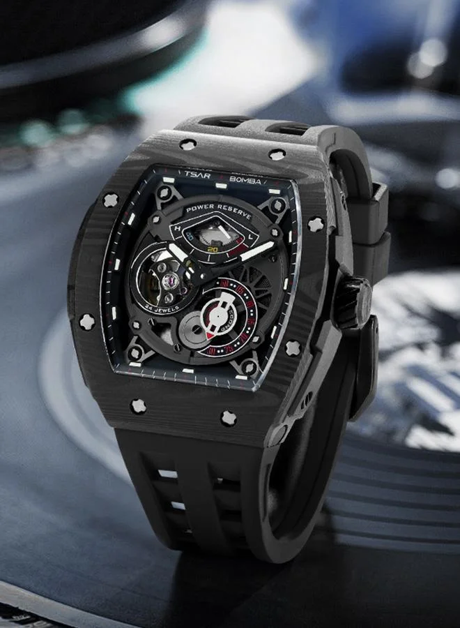 TSAR BOMBA Elemental Series 45.5mm Automatic Men's Watch with Black Premium Rubber Strap