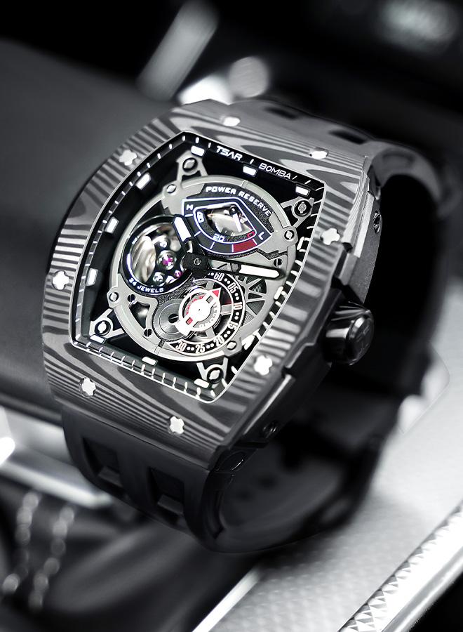 TSAR BOMBA ساعة رجالية أوتوماتيكية سلسلة إليمنتال . ملم بحزام مطاطي أسود فاخر - Image 5