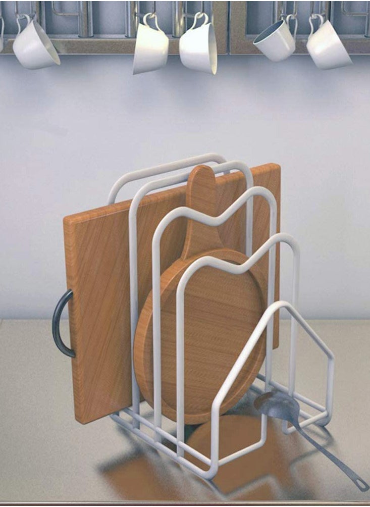 HomarKet - Cutting Board Rack Chopping Board Organizer Stand Holder Kitchen Countertop Pots Pan Lids Rack Organizer Flat Steel 4.9 x 5.7 x 8.5 in. White - Image 1