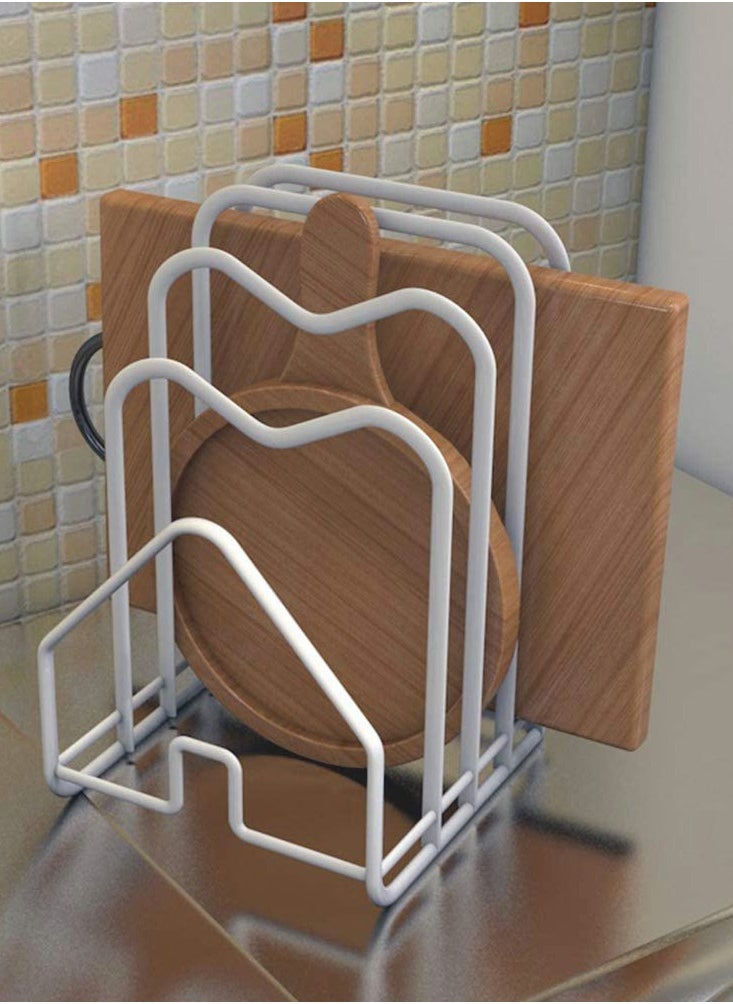 HomarKet - Cutting Board Rack Chopping Board Organizer Stand Holder Kitchen Countertop Pots Pan Lids Rack Organizer Flat Steel 4.9 x 5.7 x 8.5 in. White - Image 1