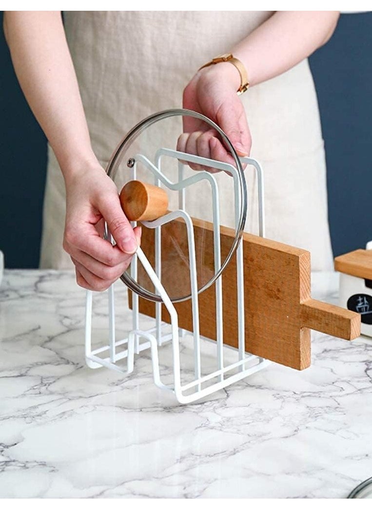 HomarKet - Cutting Board Rack Chopping Board Organizer Stand Holder Kitchen Countertop Pots Pan Lids Rack Organizer Flat Steel 4.9 x 5.7 x 8.5 in. White - Image 1