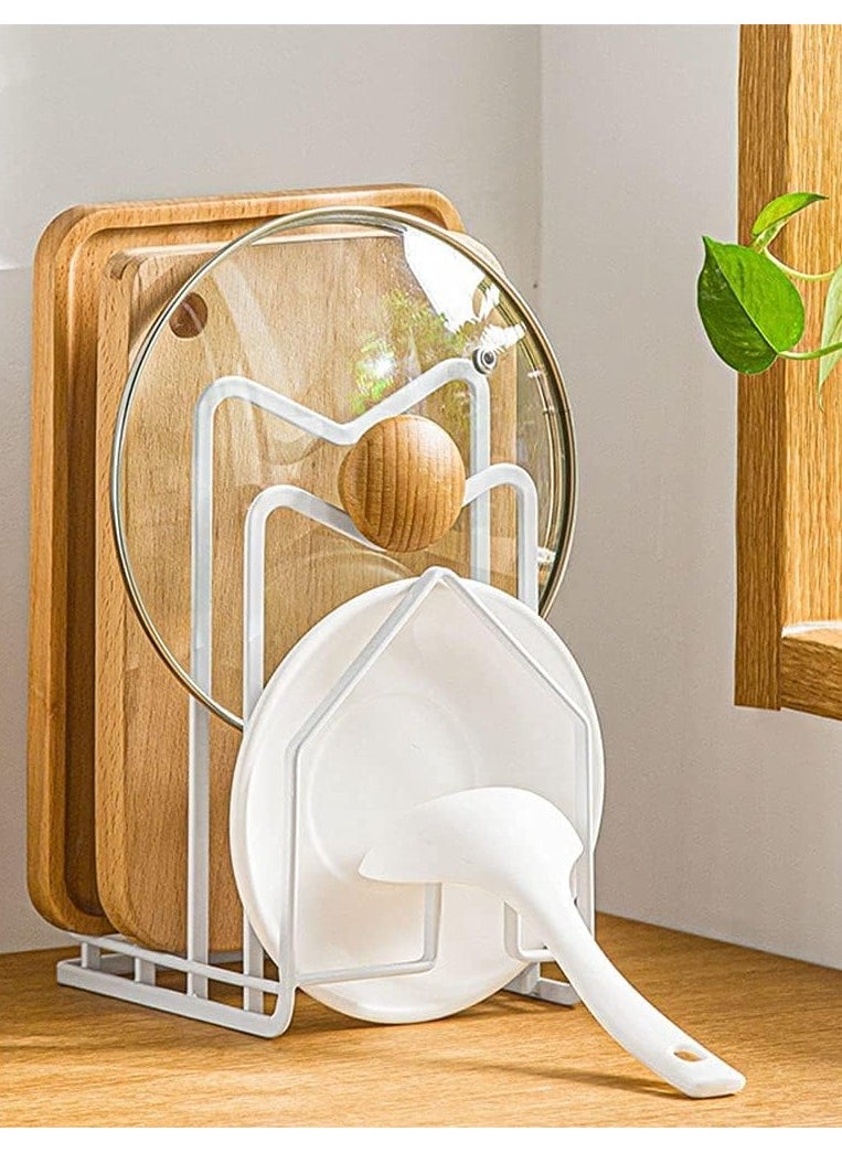 HomarKet - Cutting Board Rack Chopping Board Organizer Stand Holder Kitchen Countertop Pots Pan Lids Rack Organizer Flat Steel 4.9 x 5.7 x 8.5 in. White - Image 1