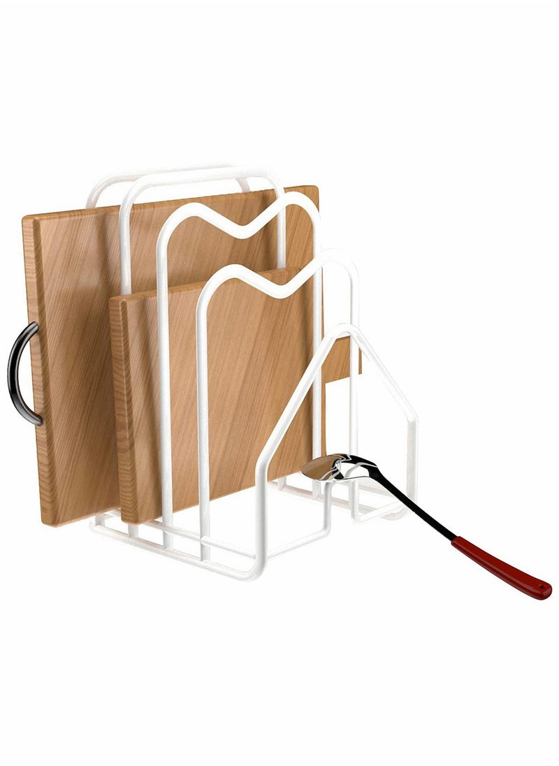 HomarKet - Cutting Board Rack Chopping Board Organizer Stand Holder Kitchen Countertop Pots Pan Lids Rack Organizer Flat Steel 4.9 x 5.7 x 8.5 in. White - Image 1