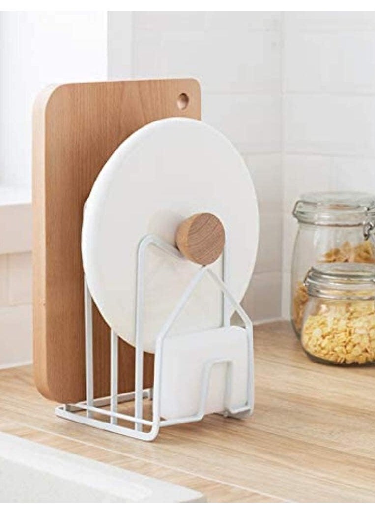 HomarKet - Cutting Board Rack Chopping Board Organizer Stand Holder Kitchen Countertop Pots Pan Lids Rack Organizer Flat Steel 4.9 x 5.7 x 8.5 in. White - Image 1