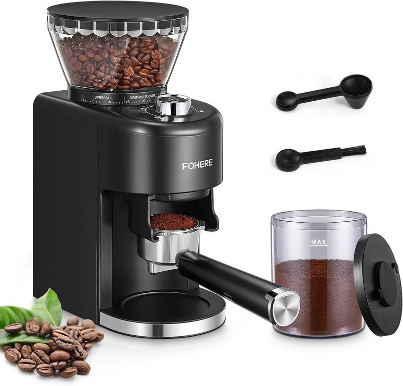 FOHERE Conical Burr Coffee Grinder Electric Coffee Bean Grinder with 35 Precise Grind Setting Adjustable Burr Grinders Antistatic Burr Coffee Grinder for Espresso Drip Coffee French Press Black