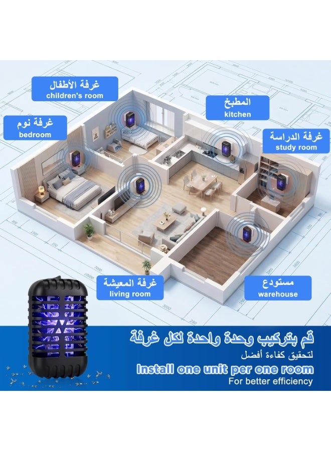توب ون جهاز قتل البعوض الكهربائي، جهاز قتل الحشرات الطائرة بالتوصيل الكهربائي، جهاز قتل البعوض الداخلي بضوء LED فوق البنفسجي، جهاز قتل حشرات محمول للمنزل، غرفة النوم، غرفة المعيشة والمكتب (أسود) - Image 4