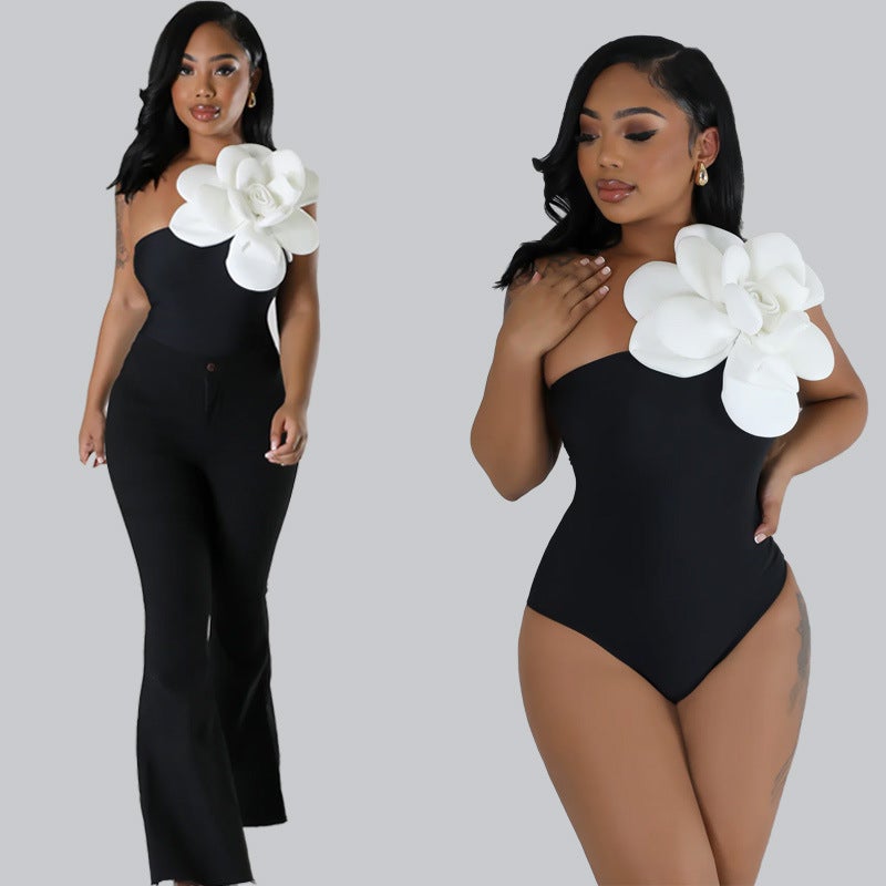 Hx0347 New Three-Dimensional Big Flower Decorative One-Piece Swimsuit White Solid Color One-Piece Swimsuit 3D Suit - Image 5