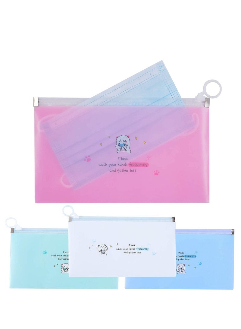 KASTWAVE 4 PCS Face Cover Organizer Case Reusable Mask Pouch Mask Holder Case Zipper Storage Bag Cosmetic Container Portable Face Covers Clips Mini Travel Bags Set  - Image 1