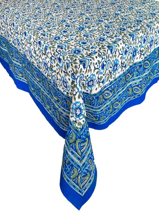India Arts Hand Block Print Tablecloth 60x90 Rectangle, 100% Cotton Blue and White Floral Table Cloth for Kitchen Dining Linen, Weddings, Holiday Party, Restaurant, Spring/Summer/Fall Home Decor - Image 1