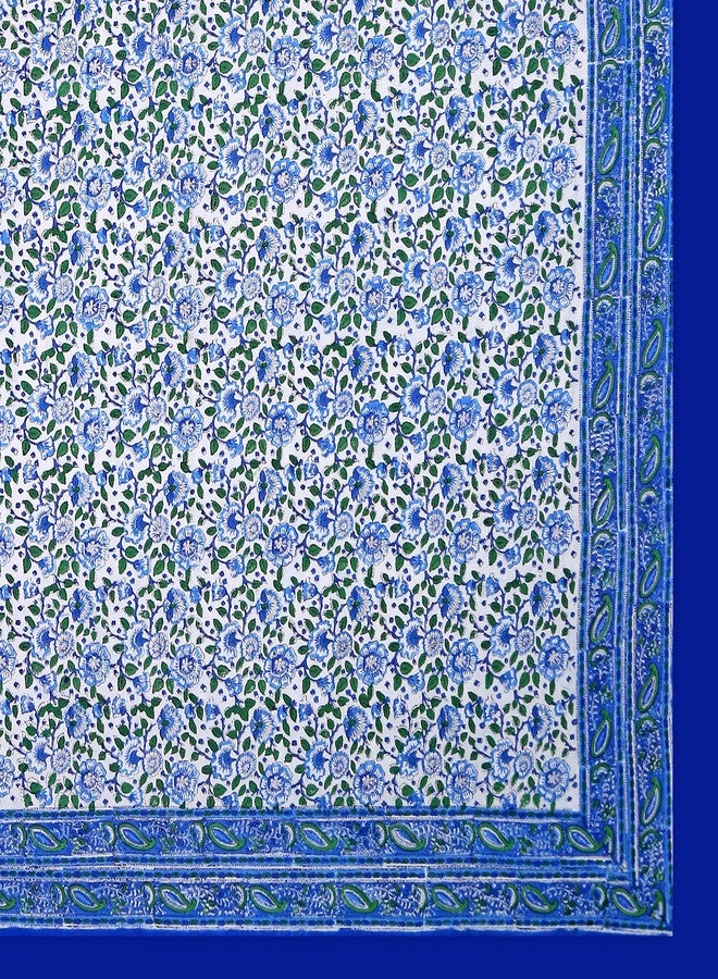 India Arts Hand Block Print Tablecloth 60x90 Rectangle, 100% Cotton Blue and White Floral Table Cloth for Kitchen Dining Linen, Weddings, Holiday Party, Restaurant, Spring/Summer/Fall Home Decor - Image 3