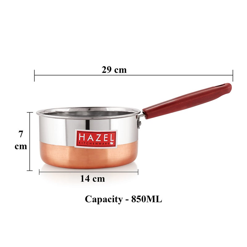 Hazel Hazel Alfa Premium Heavy Gauge Stainless Steel Sauce Pan Cookware with Copper Bottom (850 ml), Silver & Copper - Image 4