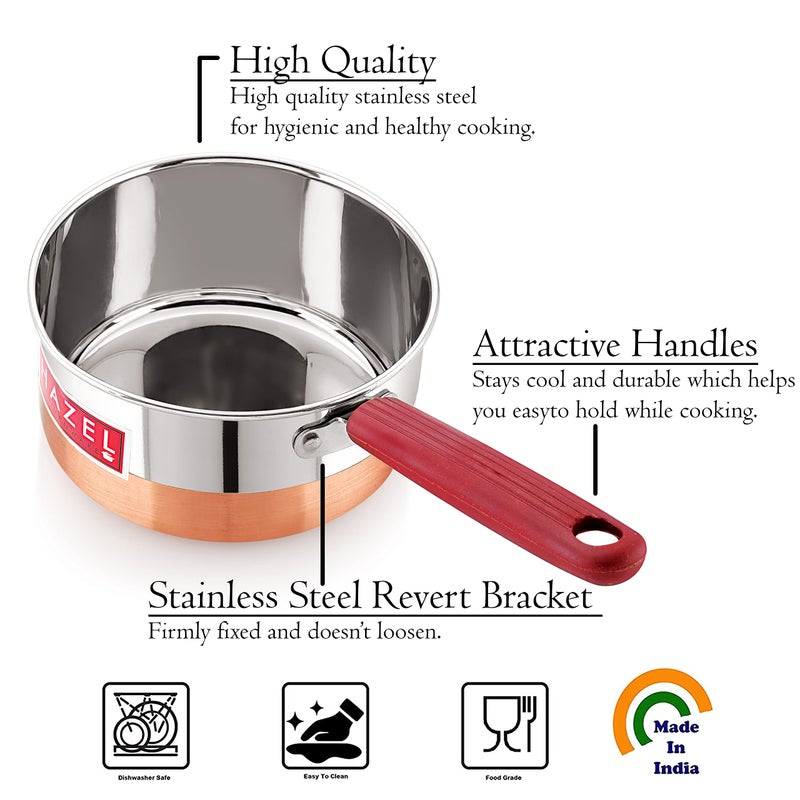Hazel Hazel Alfa Premium Heavy Gauge Stainless Steel Sauce Pan Cookware with Copper Bottom (850 ml), Silver & Copper - Image 3