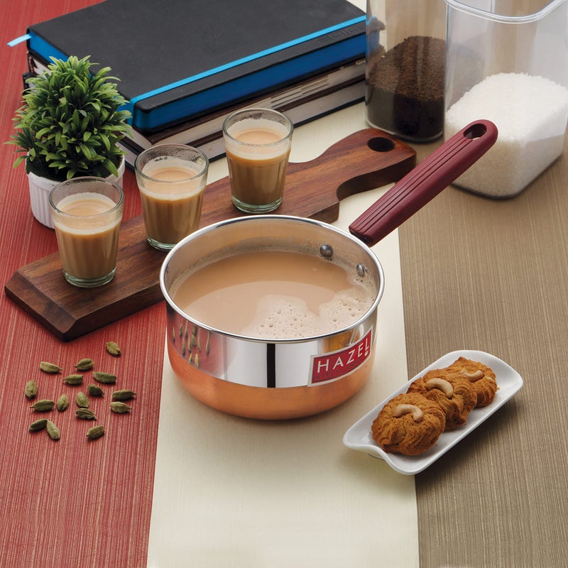 Hazel Hazel Alfa Premium Heavy Gauge Stainless Steel Sauce Pan Cookware with Copper Bottom (850 ml), Silver & Copper - Image 2