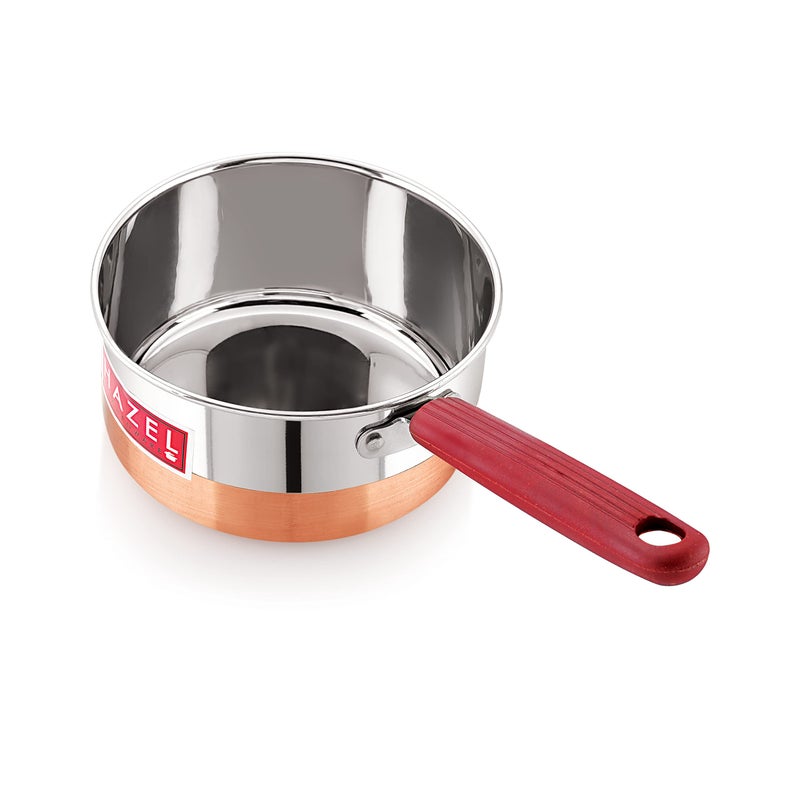 Hazel Hazel Alfa Premium Heavy Gauge Stainless Steel Sauce Pan Cookware with Copper Bottom (850 ml), Silver & Copper - Image 1