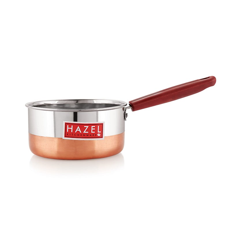 Hazel Hazel Alfa Premium Heavy Gauge Stainless Steel Sauce Pan Cookware with Copper Bottom (850 ml), Silver & Copper - Image 5