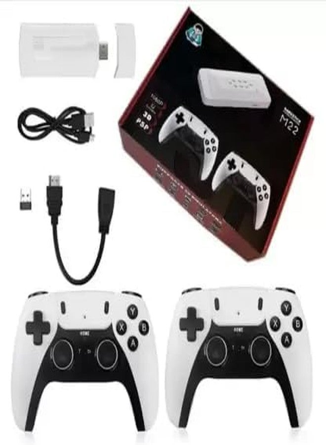 GSH M22 Game Stick Retro Video Game Console with 2 Wireless Controller with Tekken 3, Cadillacs and Dinosaurs, Mario, Road Fighter, Other Retro Games (128 GB) [Android], White - Image 3