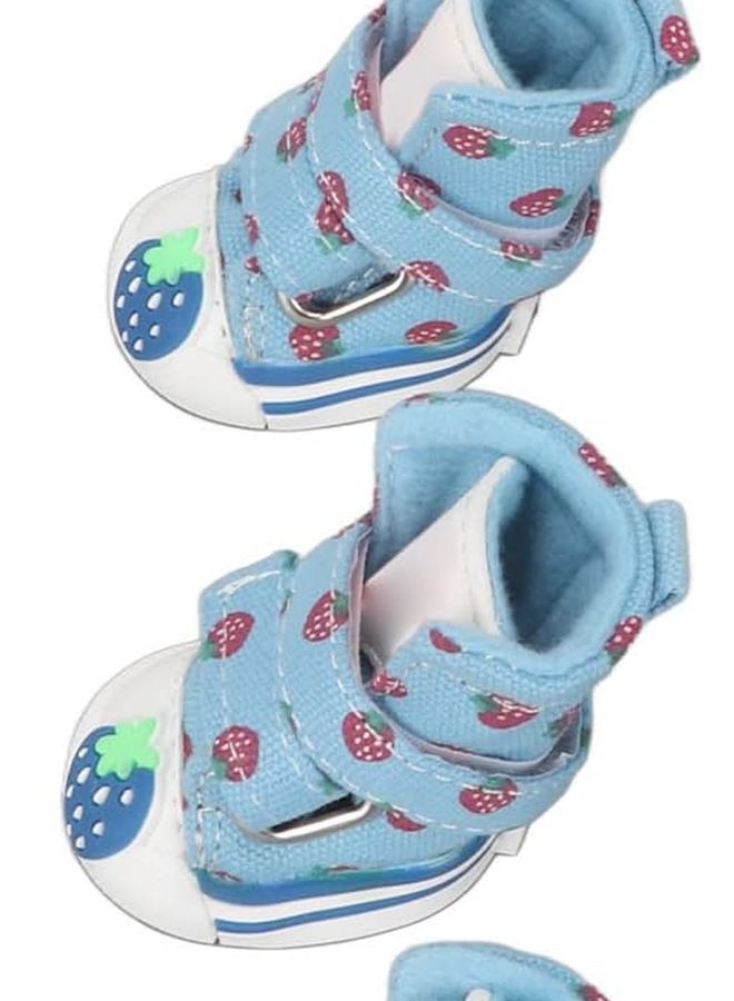 Small Dog Shoes Canvas Breathable Puppy Boots Non Slip Hook Loop Closure Velvet Lining Strawberry Design Type 5 - Image 1