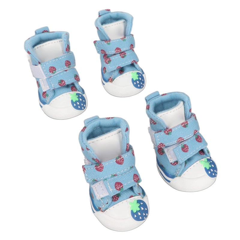 Small Dog Shoes Canvas Breathable Puppy Boots Non Slip Hook Loop Closure Velvet Lining Strawberry Design Type 5 - Image 4