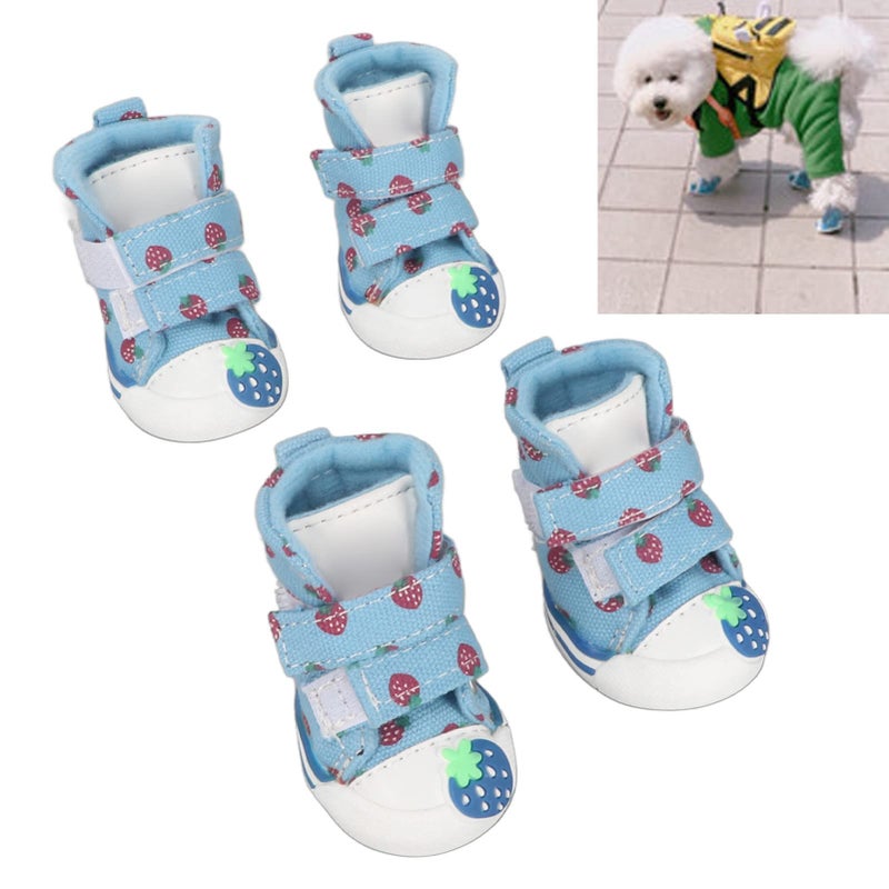 Small Dog Shoes Canvas Breathable Puppy Boots Non Slip Hook Loop Closure Velvet Lining Strawberry Design Type 5 - Image 5