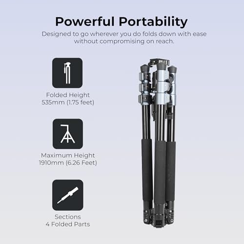 Digitek (DTR 540 BH) Heavy Duty Multi-Angle DV Tripod Cum Monopod, 360° Ball Head, 180° Tilt, Flip Leg Lock, 4-Section Adjustable, 8Kg Max Load, 6.26ft Height, Portable for DSLR, Camera & Videography - Image 4
