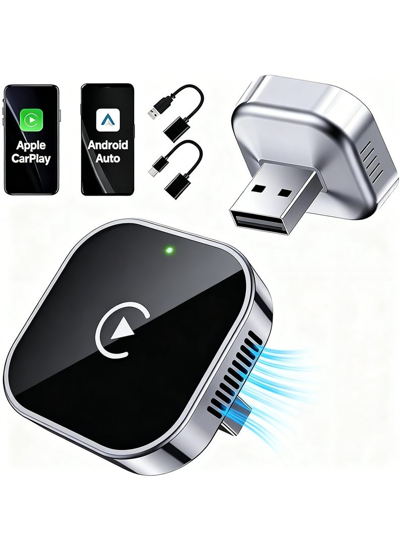 اووكاي [2 في 1] محول لاسلكي CarPlay وAndroid Auto، تصميم USB صغير لـ CarPlay سهل التركيب والتشغيل، يحول الاتصال السلكي إلى لاسلكي، اتصال تلقائي سريع، بدون تأخير، تصميم صغير لأجهزة iPhone وAndroid مع منفذ USB/USB-C (أسود) - Image 1