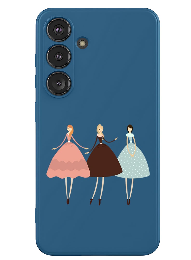 Theodor Protective Slim Fit Case Liquid Silicone Cover with Full Body Protection Anti-Scratch Shockproof Case For Samsung Galaxy S25 Plus (Blue) - Pretty Girls Illustration - Image 1