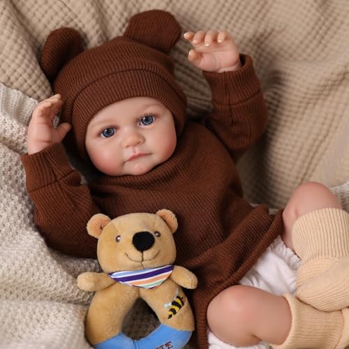 BABESIDE 17 Inch Reborn Baby Dolls Lifelike Newborn Doll with Soft Cloth Body Handmade Baby Doll with Bear Hat Toy Set Includes Bottle Magnetic Pacifier Clothes Gift for Kids Age 3 - Image 1