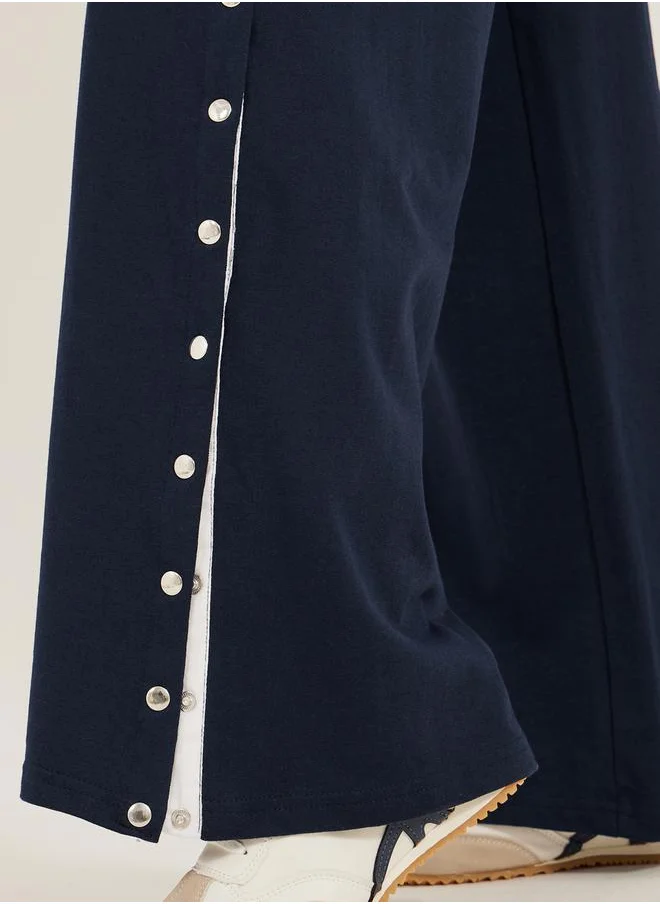 Styli Solid Side Snap Button Hem Joggers