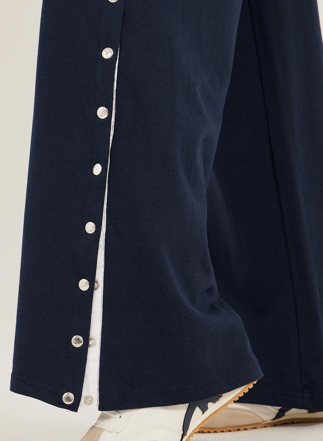 Styli Solid Side Snap Button Hem Joggers - Image 4
