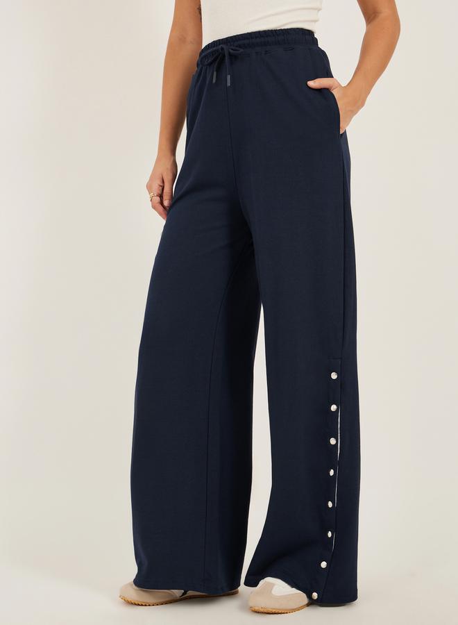 Styli Solid Side Snap Button Hem Joggers - Image 2