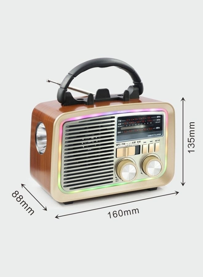 راديو محمول بتصميم عتيق بنقشة الخشب، راديو أمواج قصيرة AM/FM/SW مع مكبر صوت بتقنية البلوتوث، راديو عتيق قابل لإعادة الشحن يدعم تشغيل ملفات MP3 من خلال منفذ USB وبطاقة TF، إضاءة بألوان RGB ومصباح يدوي للاستخدام داخل المنزل وخارجها وفي التخييم - Image 5