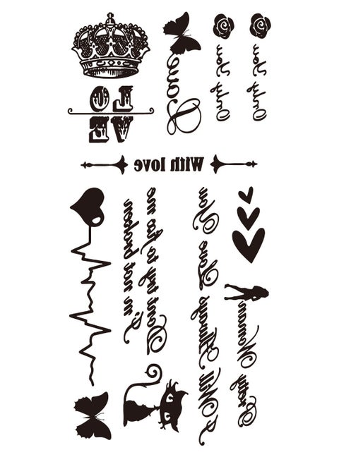 ملصقات وشم مؤقتة ملصقات وشم التاج الفراشة والقلب المزيف مجموعة ملصقات الوشم المزيفة
