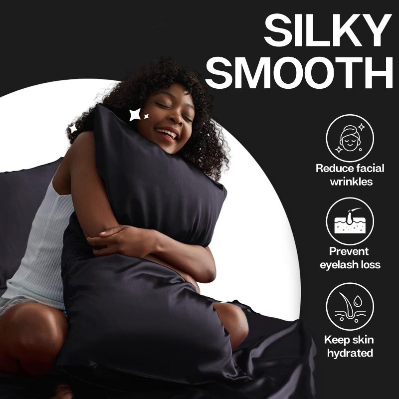 MR&HM Satin Pillowcase for Hair and Skin, Silk Satin Pillowcase 2 Pack, Queen Size Pillow Cases Set of 2, Silky Pillow Cover with Envelope Closure (20x30, Black) - Image 4