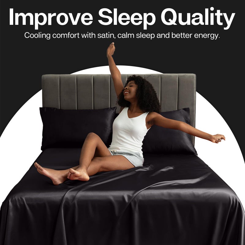 MR&HM Satin Pillowcase for Hair and Skin, Silk Satin Pillowcase 2 Pack, Queen Size Pillow Cases Set of 2, Silky Pillow Cover with Envelope Closure (20x30, Black) - Image 5