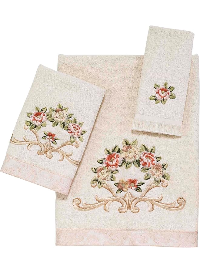 The Bros Rosefan 3 Pc Towel Set, Ivory - Image 1