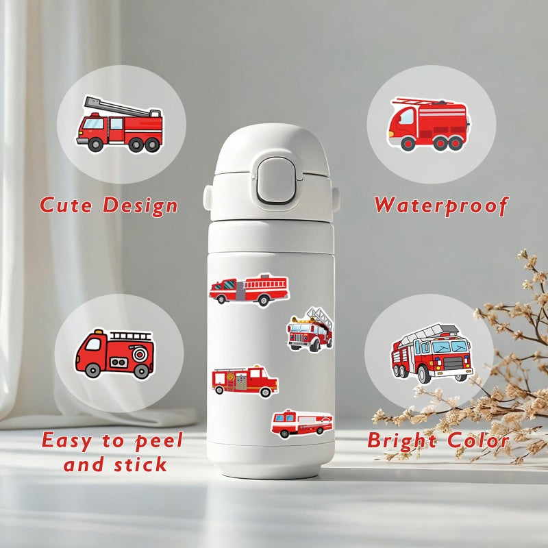 BBPOOL Firetruck Stickers for Kids, 100PCS Vinyl Waterproof Stickers for Waterbottle Laptop Luggage Firefighter Party Favors Fire Truck Birthday Decorations for Boys Teens Kids - Image 5