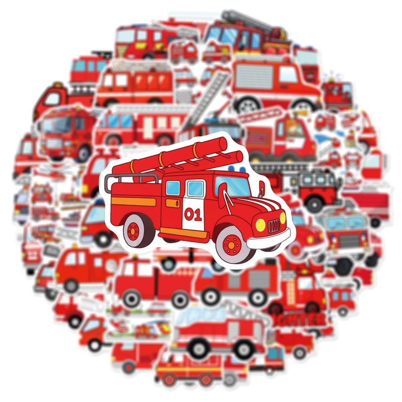 BBPOOL Firetruck Stickers for Kids, 100PCS Vinyl Waterproof Stickers for Waterbottle Laptop Luggage Firefighter Party Favors Fire Truck Birthday Decorations for Boys Teens Kids - Image 3