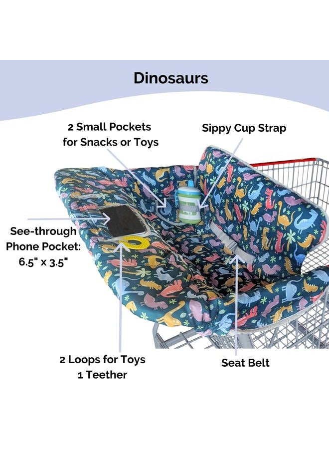 suessie Shopping Cart Cover for Baby or Toddler | 2-in-1 High Chair Cover | Universal Fit for Boy or Girl | Includes Carry Bag | Machine Washable | Fits Restaurant Highchair (Dinosaurs) - Image 3