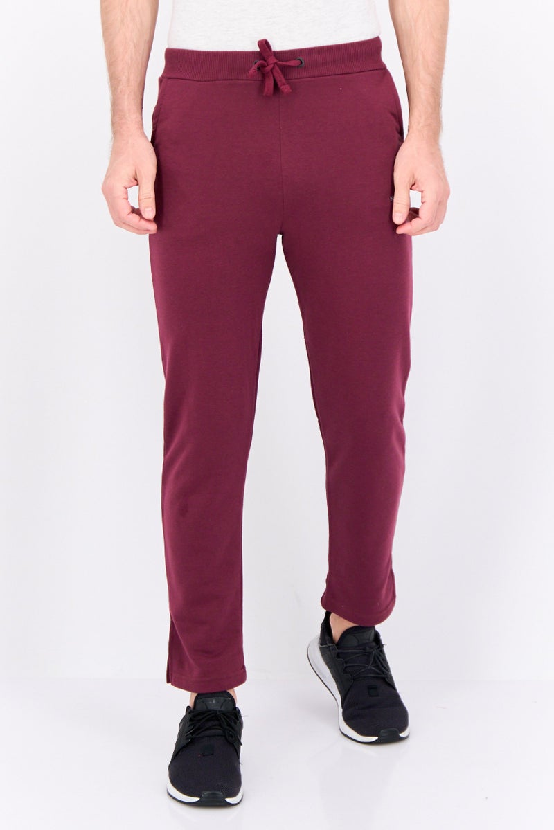 Men Regular Fit Brand Logo Sweatpants, Burgundy