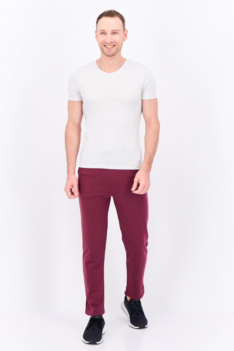 Men Regular Fit Brand Logo Sweatpants, Burgundy