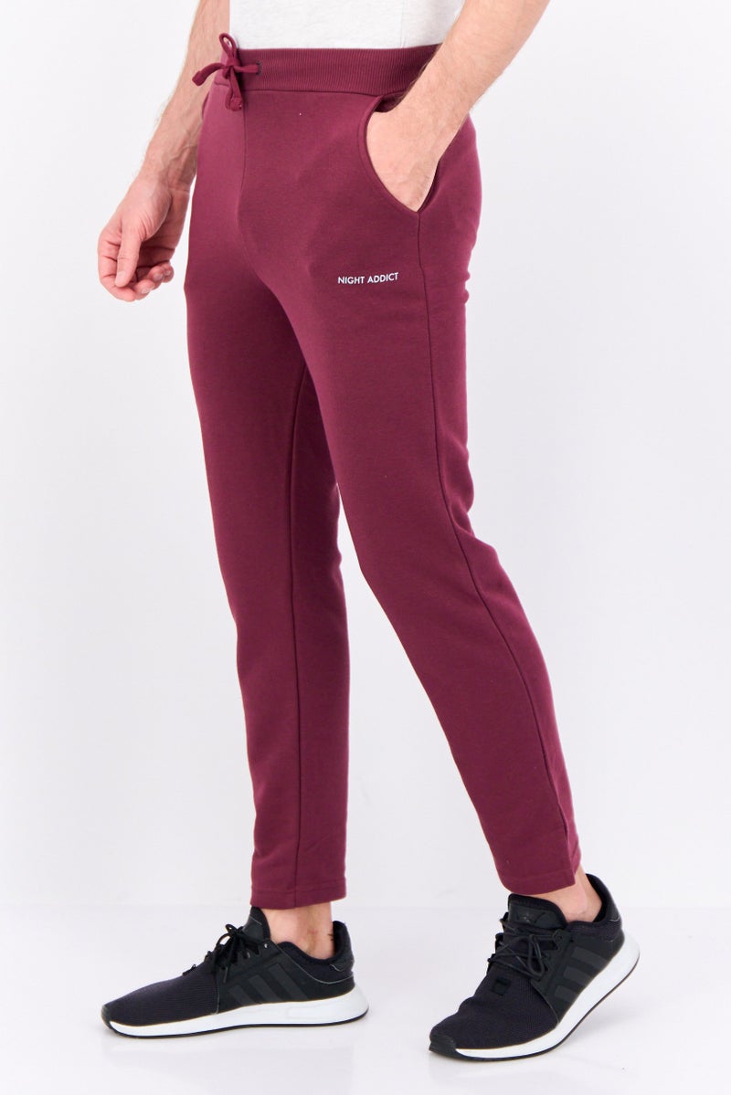 Men Regular Fit Brand Logo Sweatpants, Burgundy