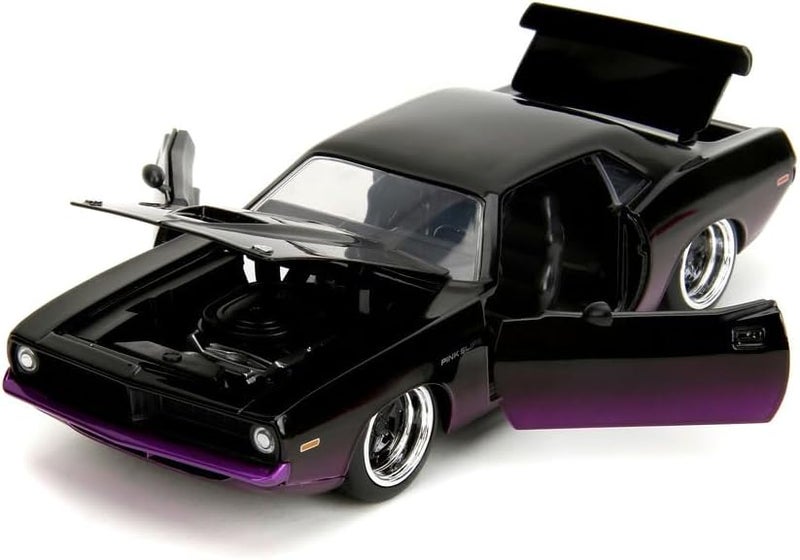 JADA Toys Pink Slips 1973 Plymouth Cuda Die-Cast Car with Base, Toys for Kids and Adults – 1:24 Scale, Black - Image 4