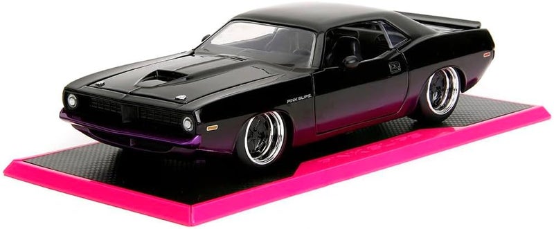 JADA Toys Pink Slips 1973 Plymouth Cuda Die-Cast Car with Base, Toys for Kids and Adults – 1:24 Scale, Black - Image 2