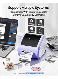 فوميمو طابعة بلوتوث محمولة D520BT، طابعة بلوتوث محمولة للسفر والمكتب، متوافقة مع الهواتف الذكية والكمبيوتر الشخصي، حراري، أحادي اللون (بنفسجي)  - Image 4