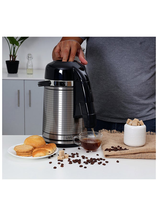 Royalford 3L Glass Vacuum Flask-RF6277| Glass Inner for Hot and Cold Beverages| Comfortable Handle, One Press Switch, Easy to Carry and Safe to Touch| Suitable for Indoor and Outdoor Use| Grey Black/Silver - Image 3