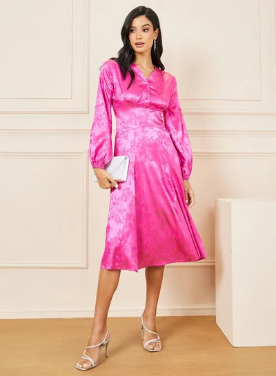 Styli Styli Satin Jacquard Print A-Line Midi Dress