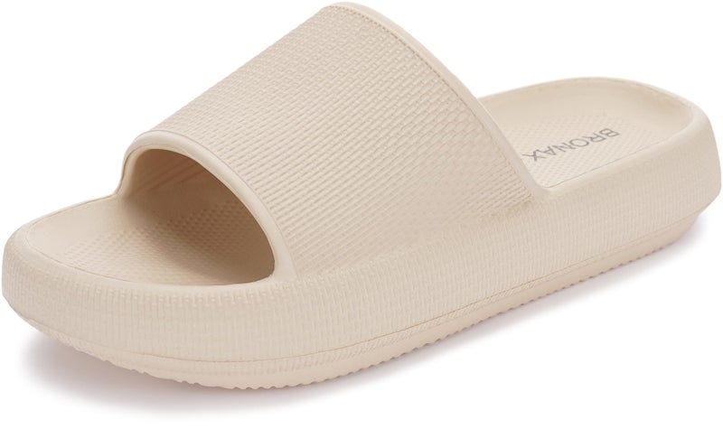 BRONAX Pillow Slippers for Women and Men | House Slides Shower Sandals | Cushioned Thick Sole 42-43 Khaki - Image 1