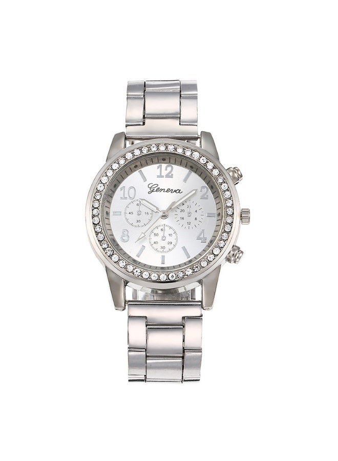 Geneva 4-Piece Women’s Casual Luxury Set (Quartz Watch & Bracelets) Made Of 14K Gold-Plated Stainless Steel (Silver) - Image 3