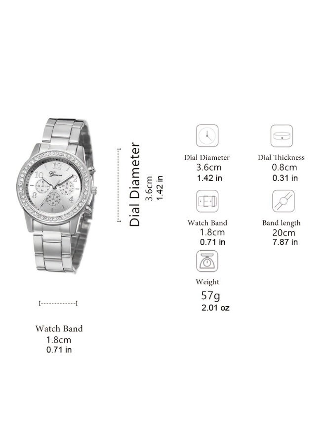 Geneva 4-Piece Women’s Casual Luxury Set (Quartz Watch & Bracelets) Made Of 14K Gold-Plated Stainless Steel (Silver) - Image 4